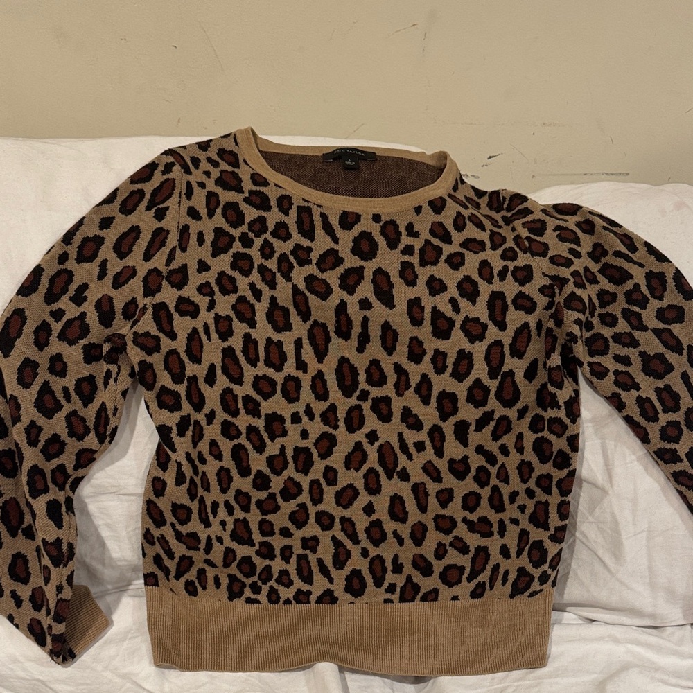 Ann Taylor Leopard Print Crew Neck Sweater - Brown and Black